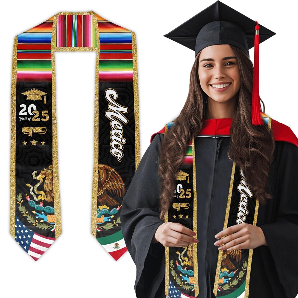 2453 Mexico Flag Graduation Stole Sash Class of 2025 Mexican National Flag
